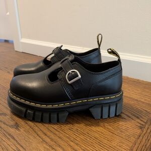 Dr. Martens Black Mary Jane Shoes with Yellow Stitching